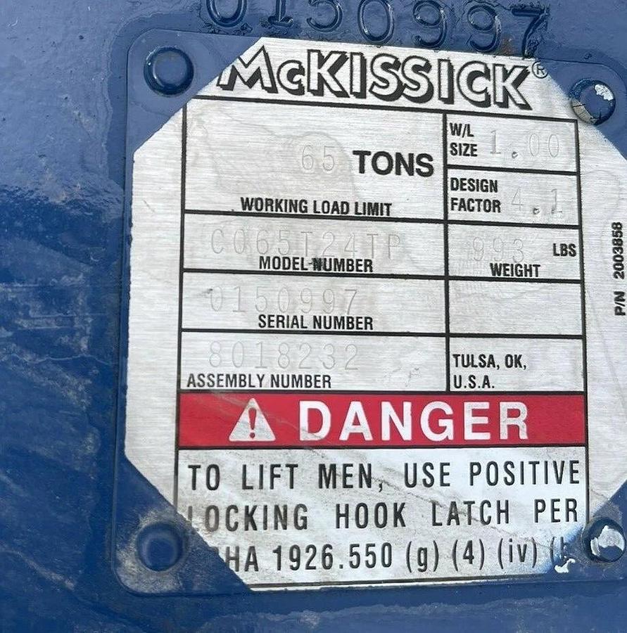 New, Mckissick 65 ton 680 Block Sheave Boom for Hook Capacity 65 Tons 24" triple
