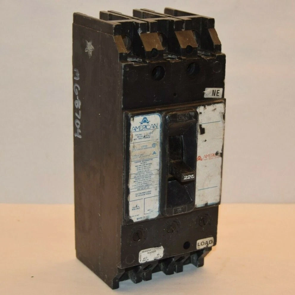 Used AMERICAN Type NFJ MG-8704 225A 480Vac 3 Pole Circuit Breaker