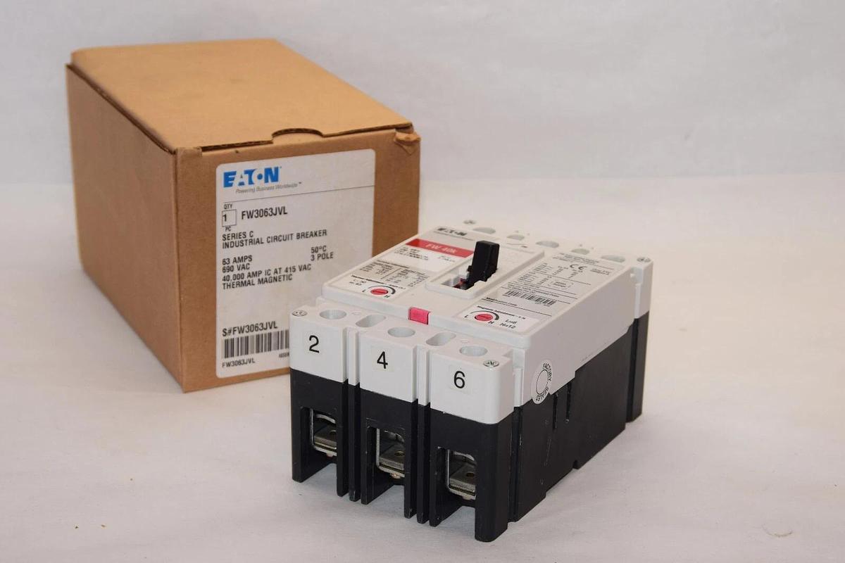 Used Eaton FW3063JVL 63 Amp Ser, C Industrial Circuit Breaker 63A, 690VAC (New)