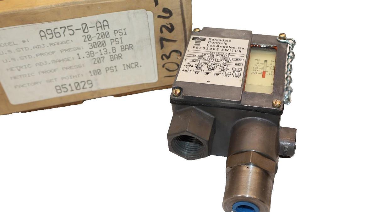 Barksdale Controls Pressure Switch 20-200psi A9675-0-AA (New)