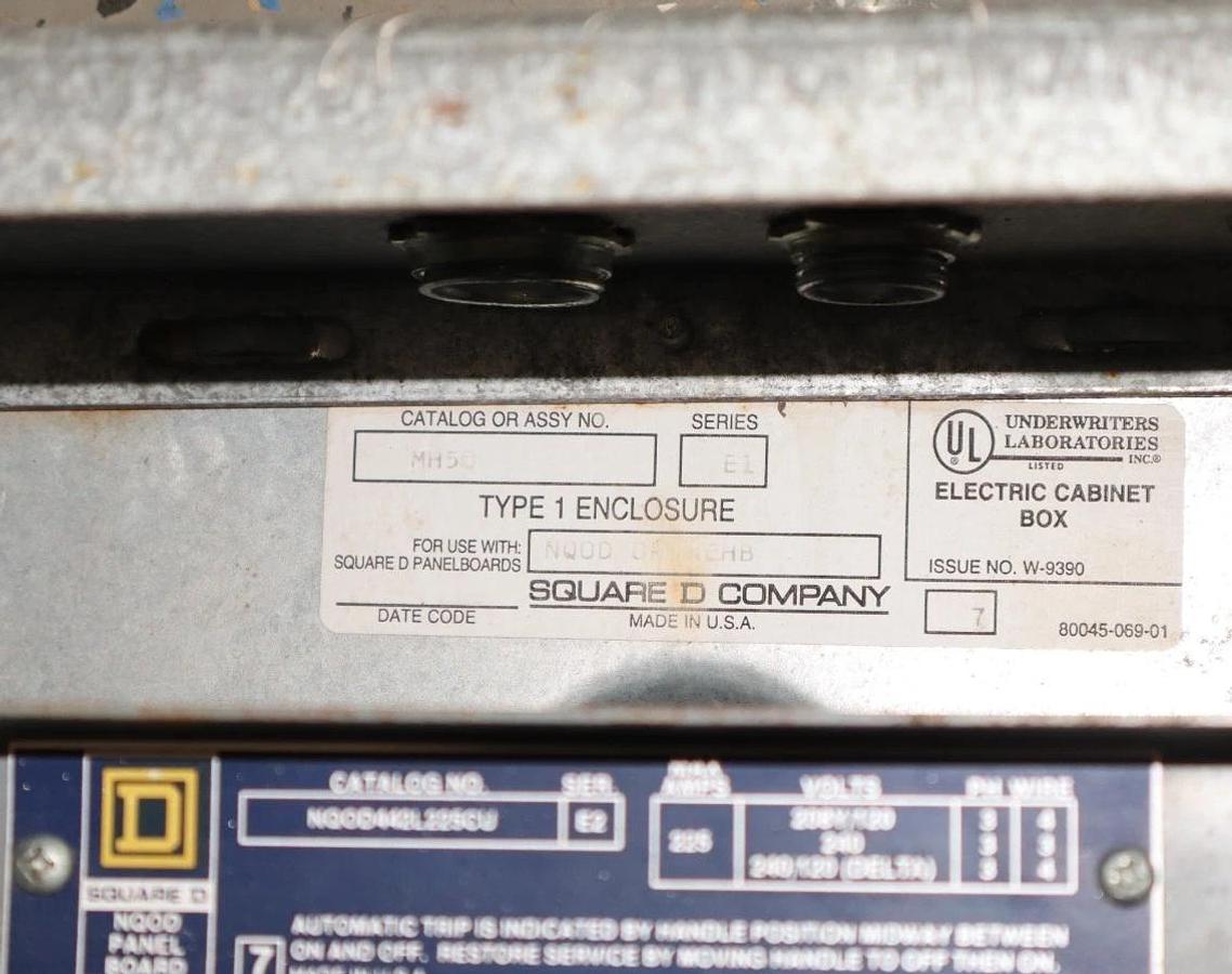 Used Square D Electric Panelboard NQOD442L225CU 225A 200A MAIN 208y/120v 3ph 4w
