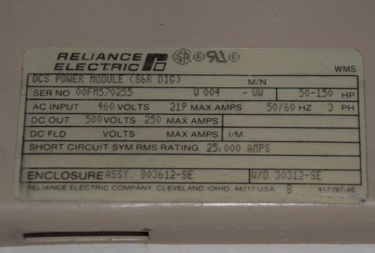 Used RELIANCE ELECTRIC DCS POWER MODULE (S6R DIG) 803612-SE, 30312-SE, 25K A 50-150HP