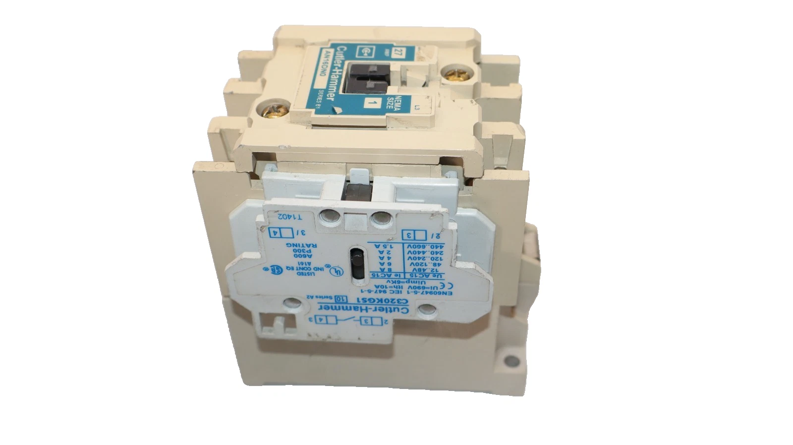 Cutler-Hammer Eaton Contactor AN16DN0 Size Sz 1 600V 27A 27 Amp 120v coil 3P