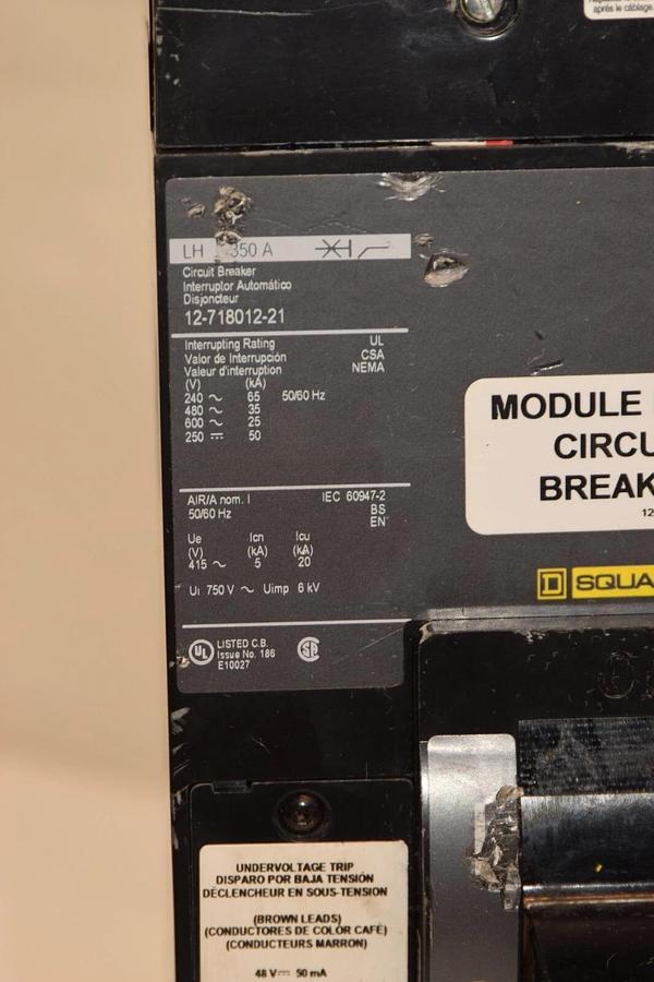 Used Square D 12-718012-21 3-Pole 350A 350 Amp A 600V Circuit Breaker LH 350A LH350A