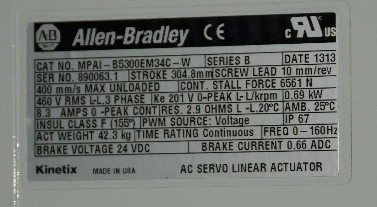(New) Allen Bradley AC Servo Linear Actuator MPAI-B5300EM34C-W 460V