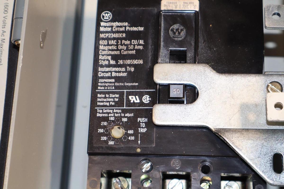 Westinghouse Motor Control Starter Disconnect Size Sz 2 A206J2MGAC 50a 25hp NOS