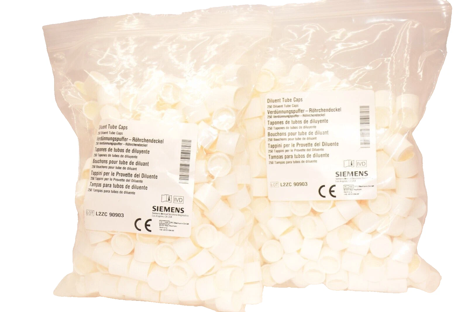 (NEW - Lot of 500) SIEMENS MEDICAL SOLUTIONS L2ZC , 90903 Diluent Tube Caps