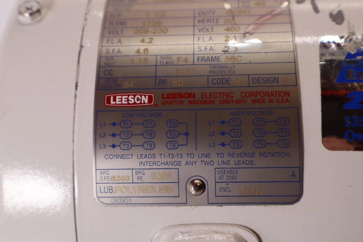 Leeson Washguard Motor C6T17VC3J 113021.00 3ph 1.5hp 208/230/460v NEW-TAKEOUT