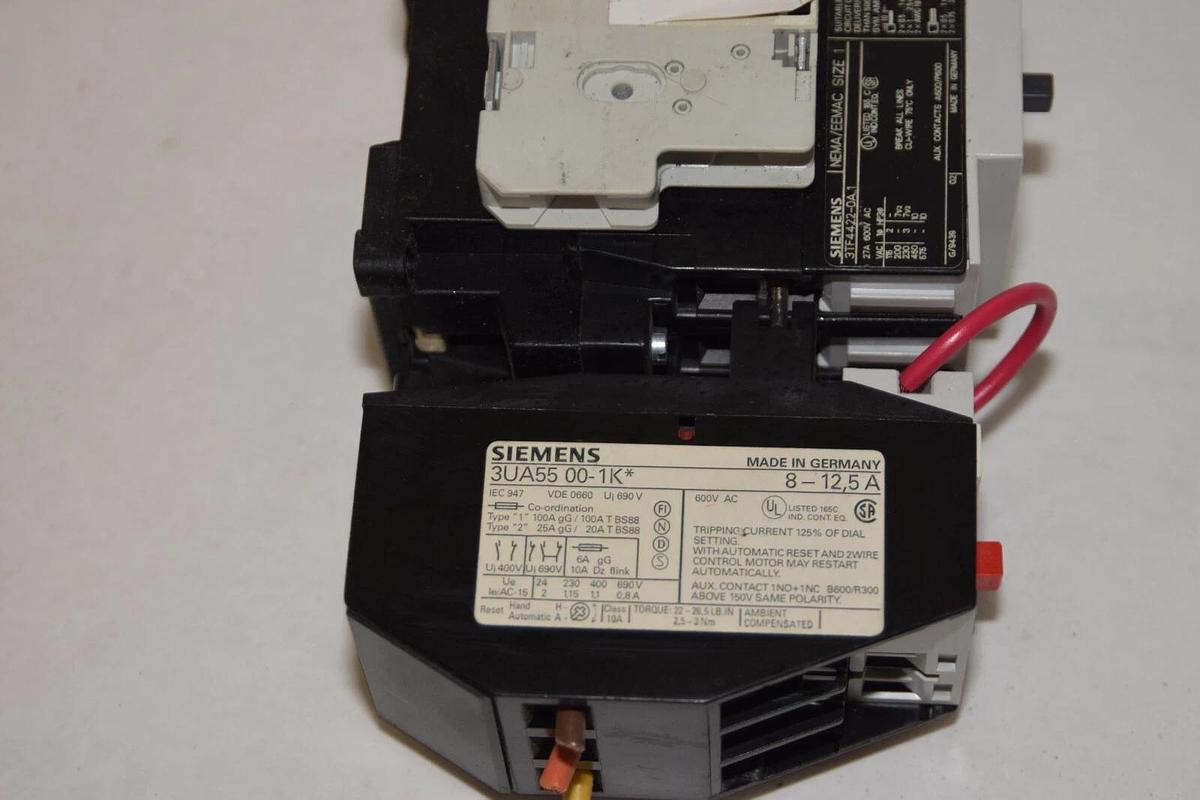 Used SIEMENS 3TF4422-0A..1 Size Sz 1 Starter w/ Overload Relay 3UA55 00-1K* 8-12,5A