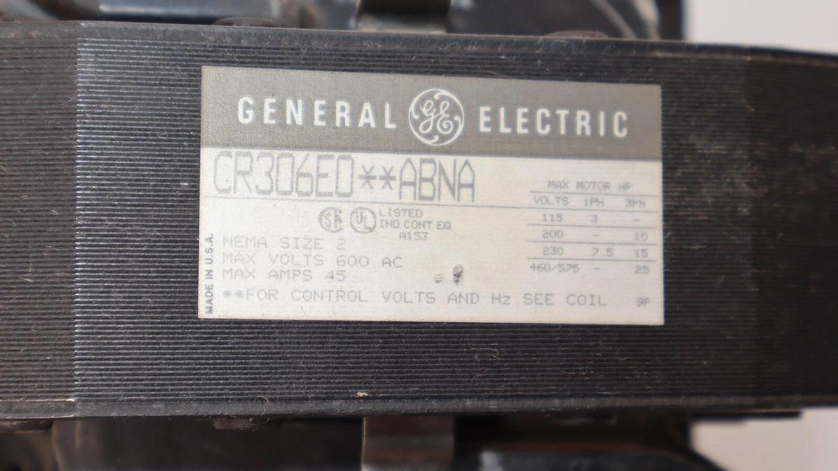 GE GENERAL ELECTRIC Size Sz 2 STARTER CR306E0**ABNA 600V 45A 115-120V Coil (NOS)