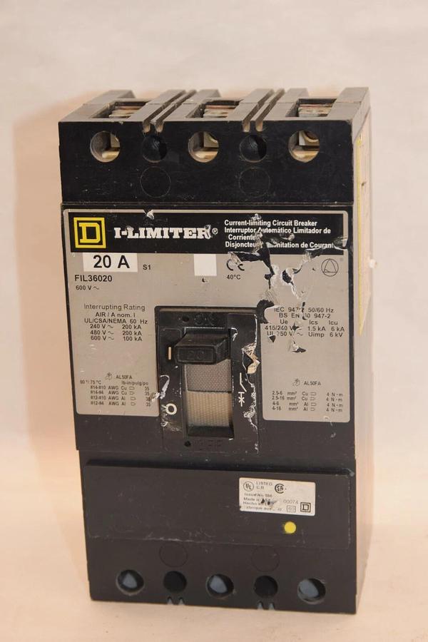 (NEW) SQUARE D FIL36020 20A 20 Amp 20 A 3 Pole 600V I-Limiter Circuit Breaker