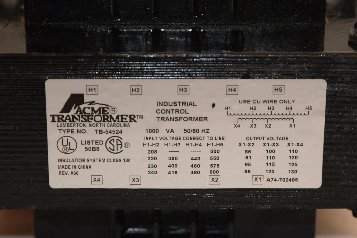 Used ACME TB-54524 TB54524 100Va 50/60Hz Transformer
