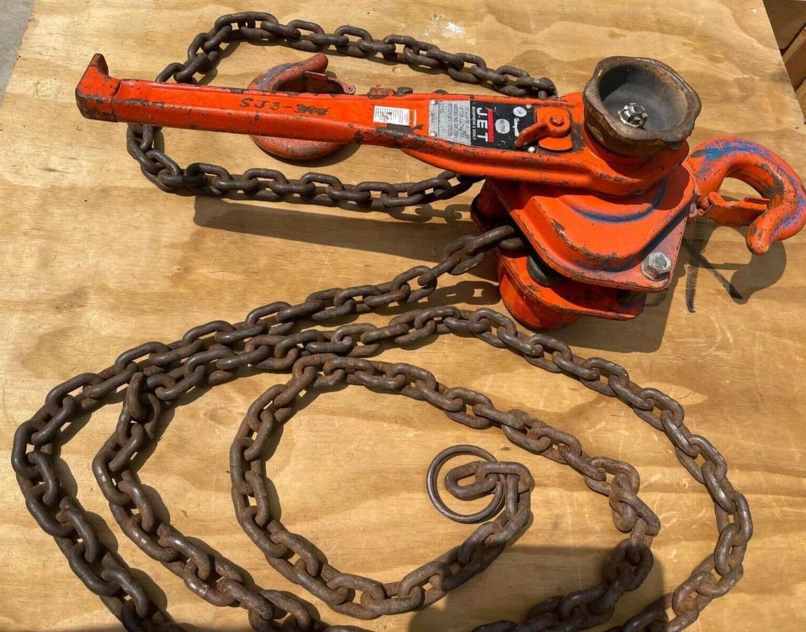 Used JET 3 Ton MiniMite Puller Leaver Chain Hoist Come Along 6,000lb MM355 15ft chain
