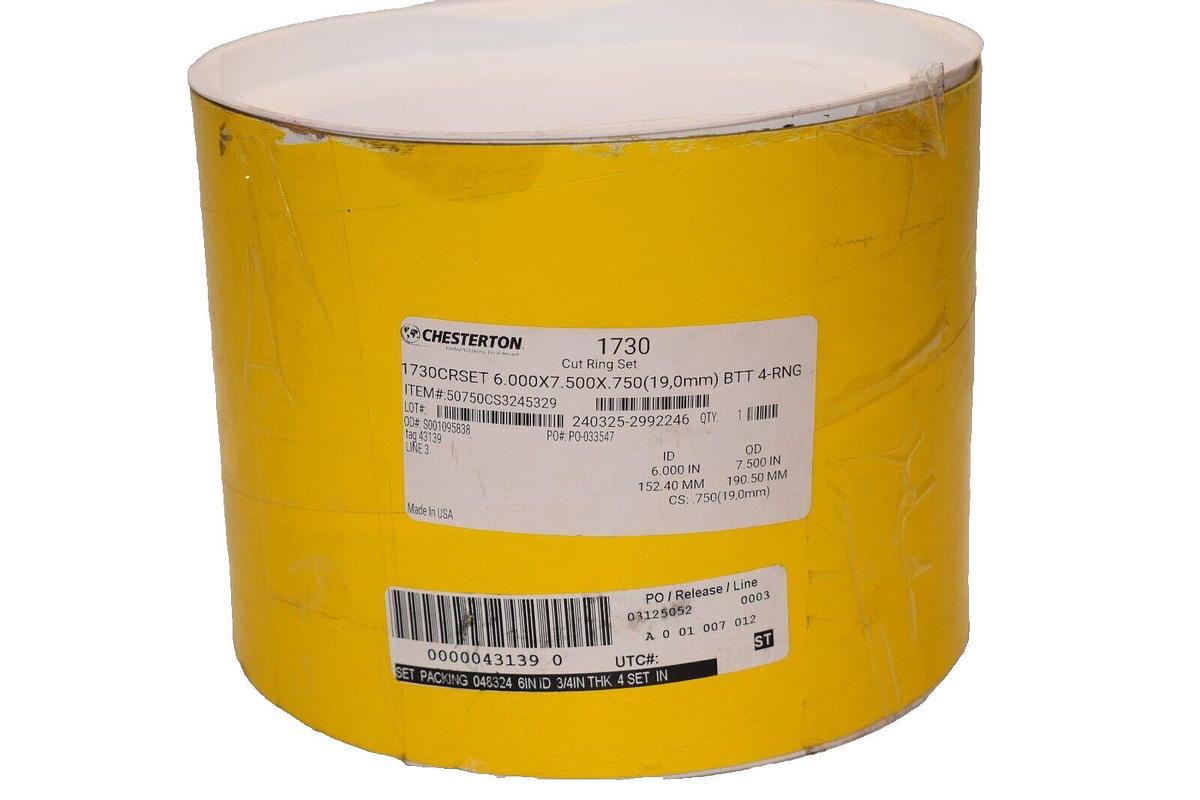 CHESTERTON 1730 Mechanical Seal Service Packing Cut Ring 6" x 7.5" x .75" 4-RNG