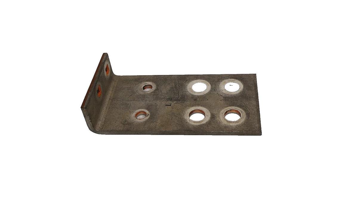 Used 7-1/2" x 4" x 1/4" x 1-1/2" L-Shaped Copper Buss Bar Plate Bracket (Lot of 3)