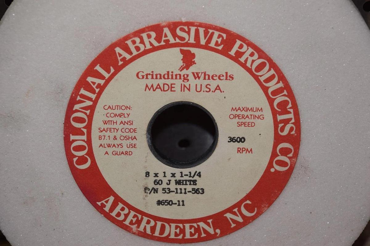 Colonial Abrasive 53-111-563, 60 J 32A White Grinding Wheel 8" x 1" x 1-1/4"