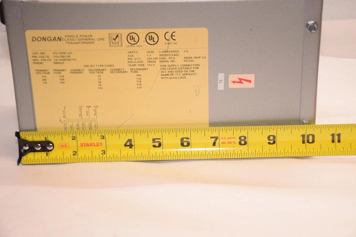 Used DONGAN ES-13206.523 115/208/230V 1.3kva 1.3 kva 1ph Class 1 General Transformer