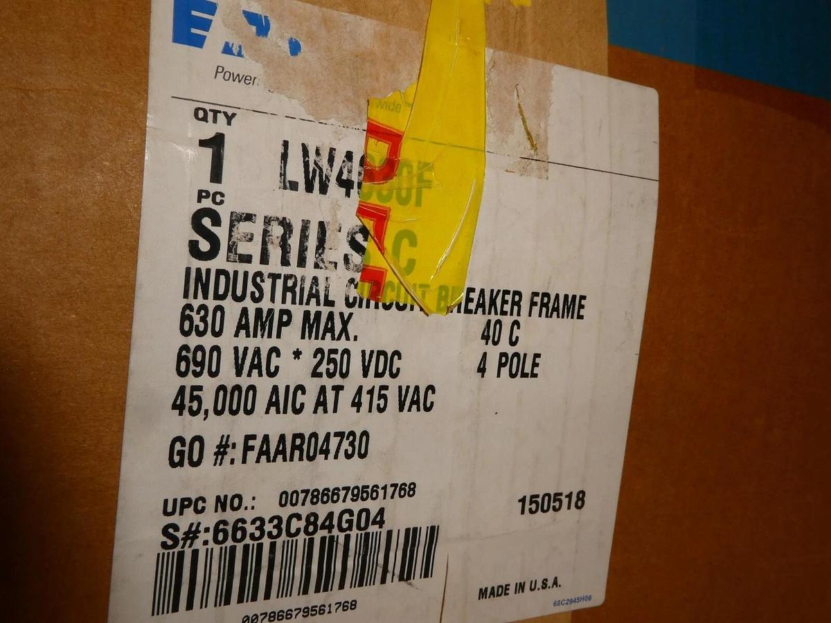 (New) Cutler Hammer EATON Breaker LW4630F  LW 45k 4P 630 amp max 690vac 250Vdc