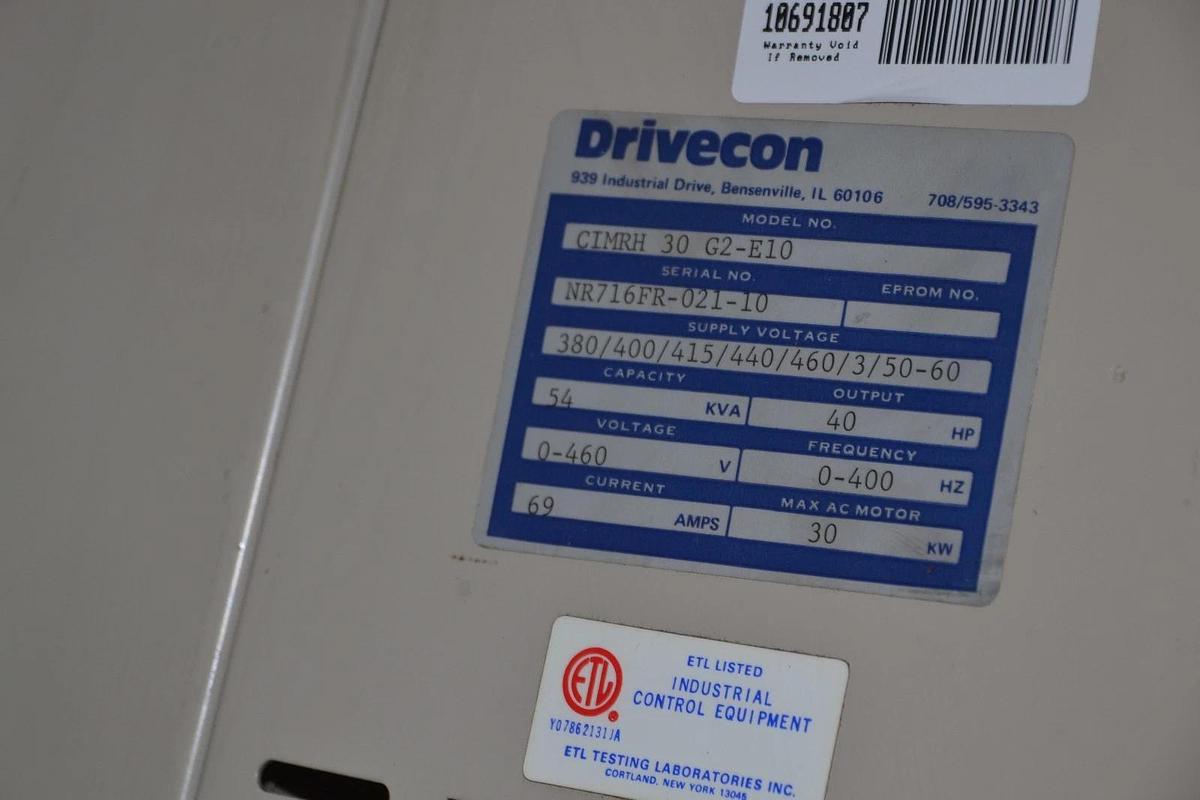 Used DRIVECON CIMRH 30 G2-E10 CIMRH30 G2-E10 40 HP 54 KVA 480V