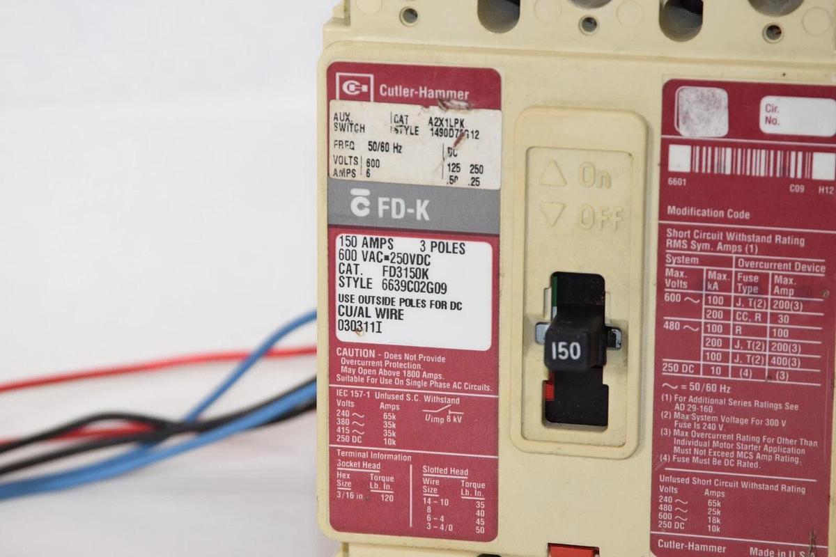 Used CUTLER HAMMER FD3150K 6639C02G09 150A 150 Amp 3 Pole Circuit Breaker