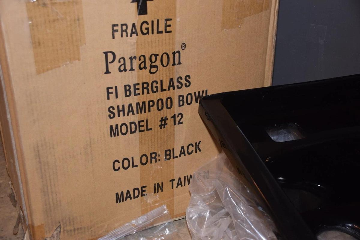 Used (New) Paragon 12 UPC Black Fiberglass Salon Shampoo Bowl sink with GLT-05 faucet