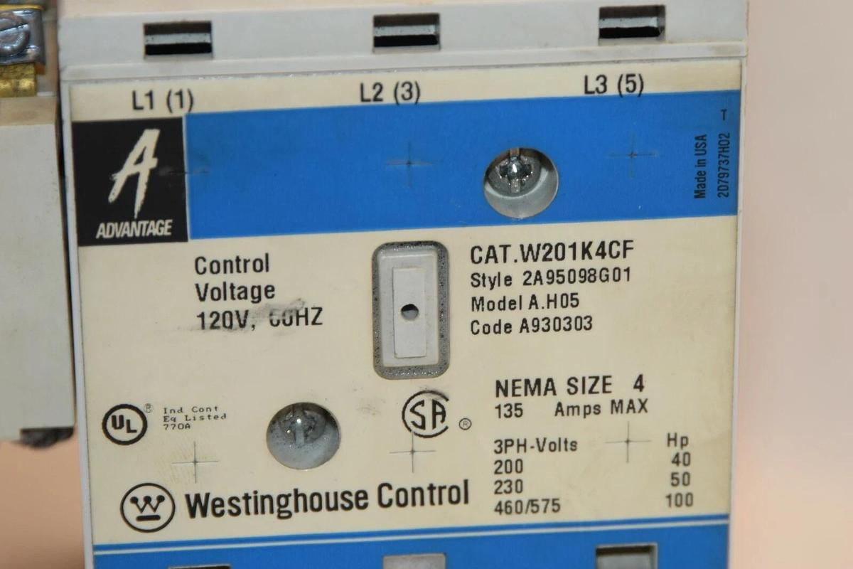 Used WESTINGHOUSE W201K4CF 120 Volt Control Voltage Nema Size 4 135A 460V Contactor