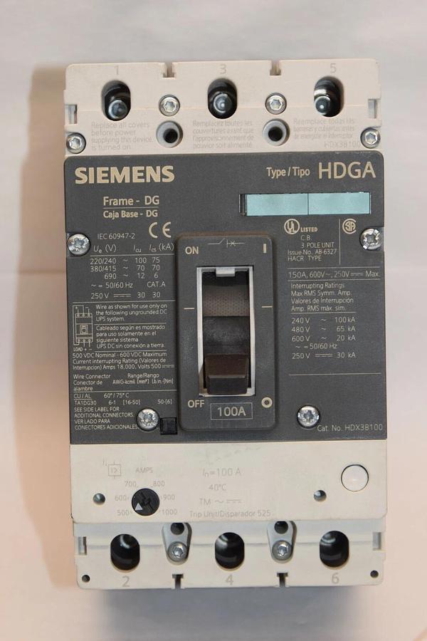 SIEMENS HDX3B100 CIRCUIT BREAKER 600V 100 Amp 3P 100A 100A HDGA (NEW)