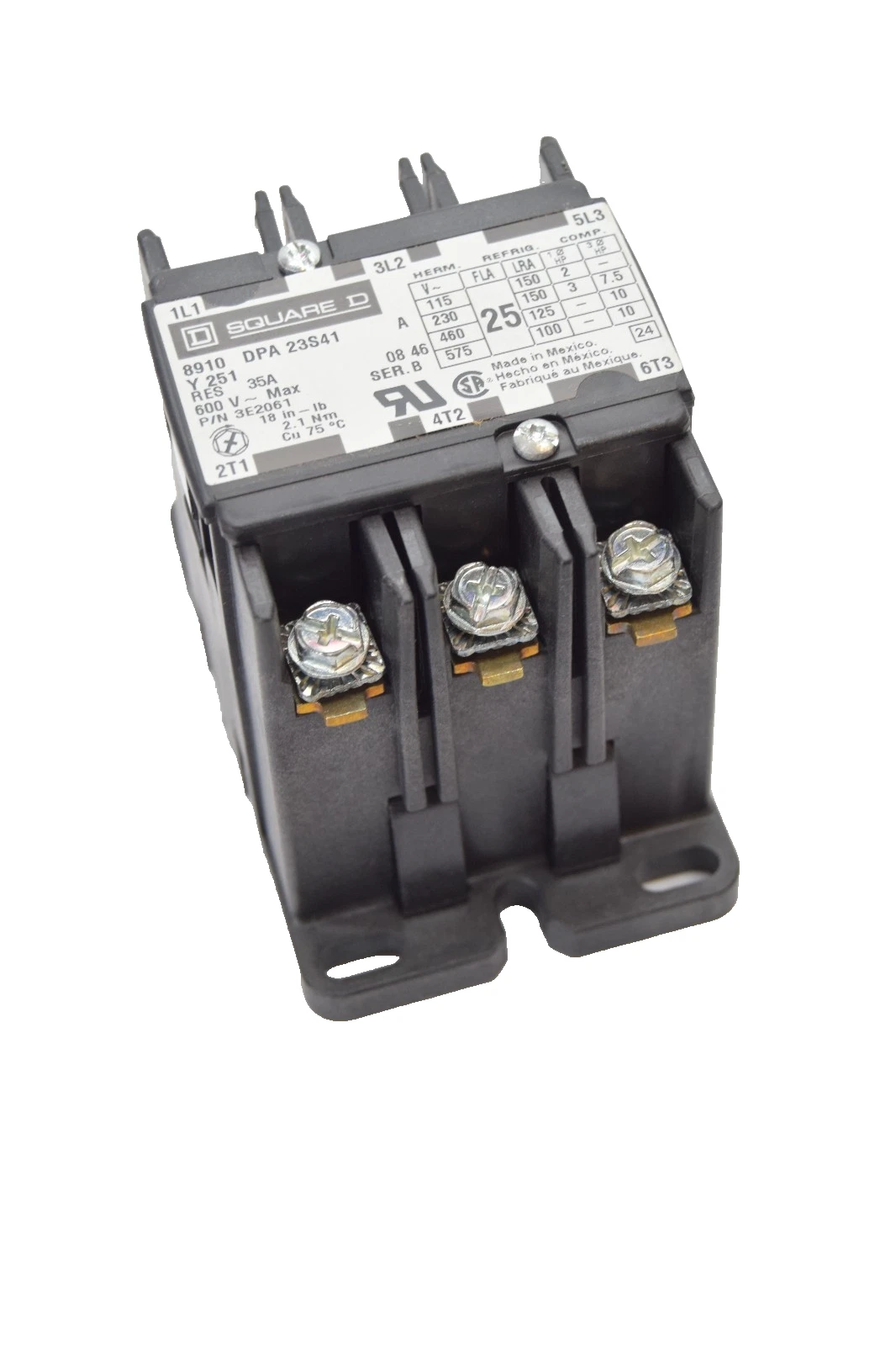 Square D Contactor 8910 DPA 23S41 Y 251 8910DPA23S41V02Y251 35A 120v coil (New)