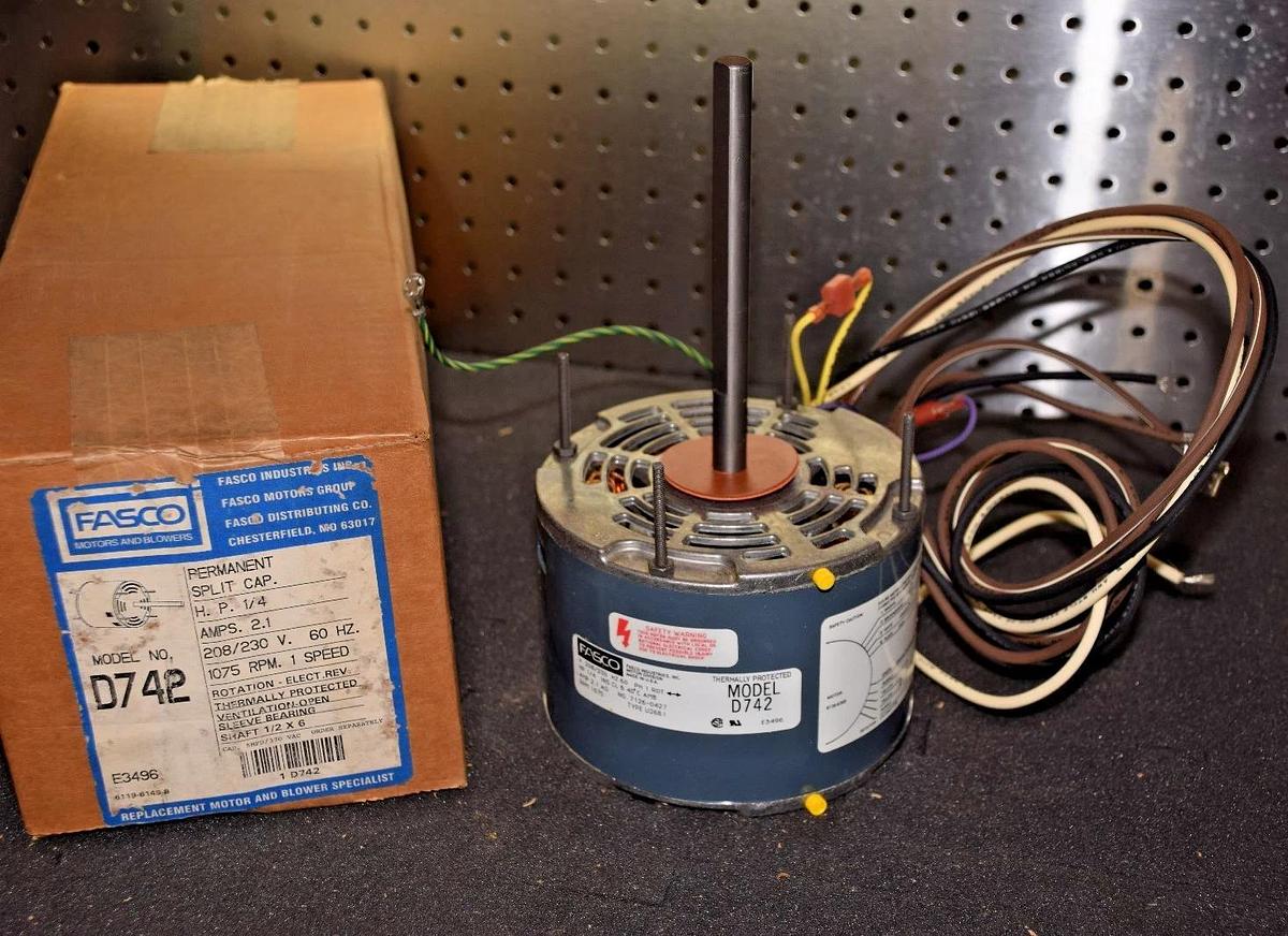 FASCO Single 1 Speed Condenser Motor D742 1/4hp 2.1a 208/230V 60hz 107rpm NEW