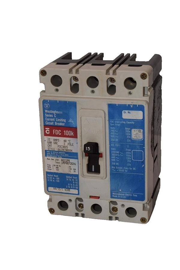 Used Westinghouse 15A Circuit Breaker FDC3015 15 Amp 3P 600V Series C
