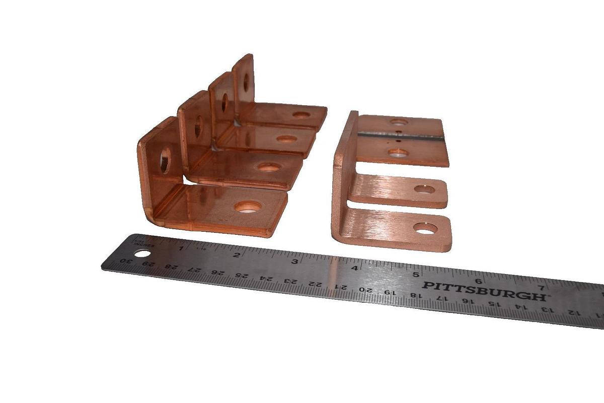 Used Buss Bar 1-5/8" x 1-7/16" x 3/16" 90° Degree L-Shaped Copper (Lot of 6)
