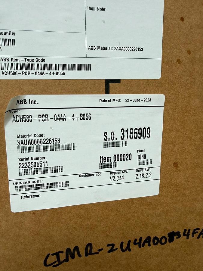 ABB Drive ACH580-PCR-044A-4+B056 3ph 480v ACH580PCR044A (NEW take out)