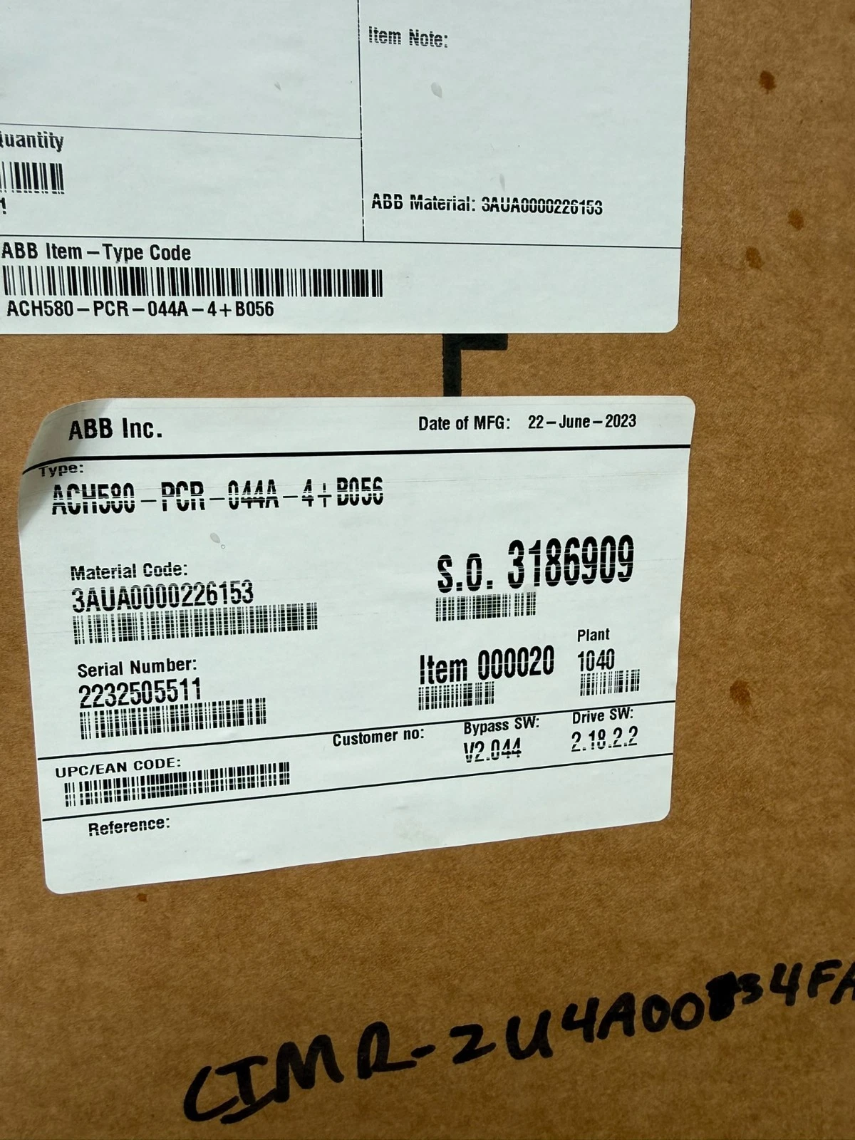 ABB Drive ACH580-PCR-044A-4+B056 3ph 480v ACH580PCR044A (NEW take out)