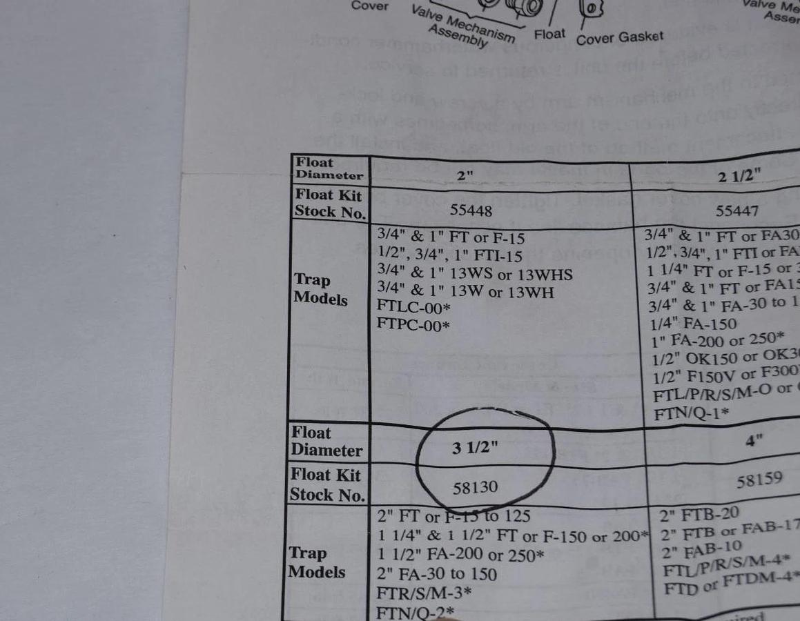 Spirax Sarco 3-1/2" Float Ball Kit 3.5" 58130 (NEW)