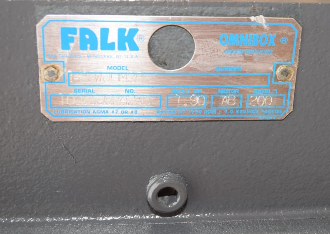 FALK Omnibox Worm Speed Reducer 1425WJHM2B 200:1 1.9hp 1750rpm (NOS)