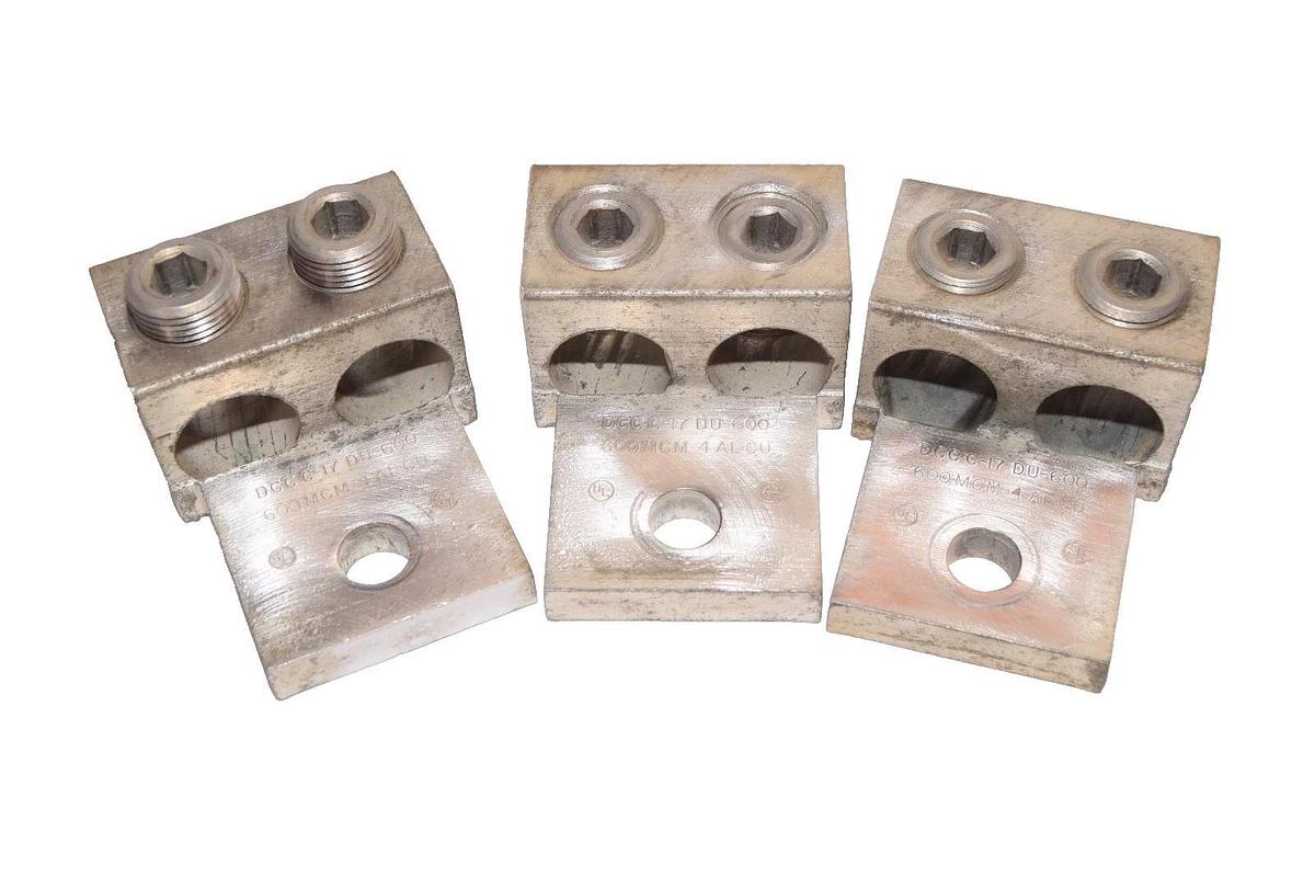 Used DCC C-17 DU-600 600MCM 4 AL-CU Double Mechanical Lugs (Lot of 3)