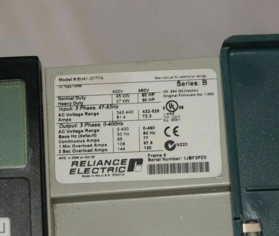 Used RELIANCE ELECTRIC GV6000 6V41-077TA  AC Drive Ser. B 60HP  6V41 077TA 460V