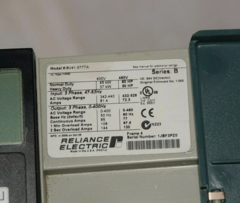 Used RELIANCE ELECTRIC GV6000 6V41-077TA AC Drive Ser. B 60HP 6V41 077TA 460V