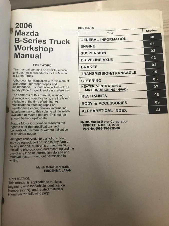 Used 2005 Mazda B Series Truck Workshop Manual OEM Service Diagnostic Manual
