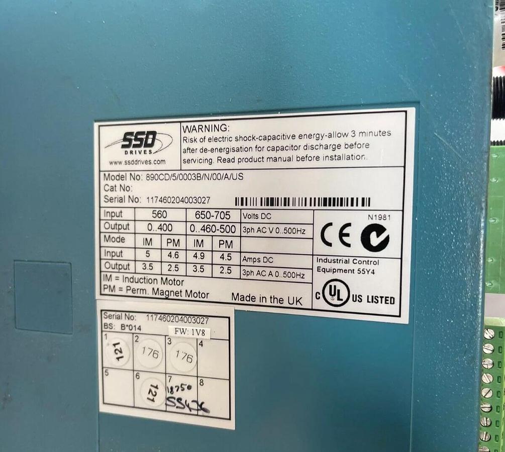 Used SSD Drives AC890 890CD/5/0003B/N/00/A/US Drive Input: 560/650-705vdc 3ph