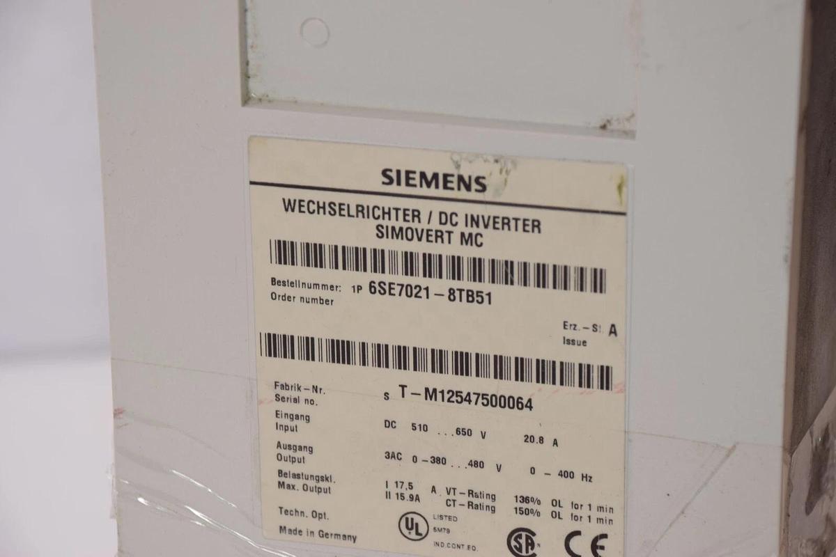 Used SIEMENS DC Inverter Simovert MC 6SE7021-8TB51 w/6SE7021-8TB51 380/480v *read*