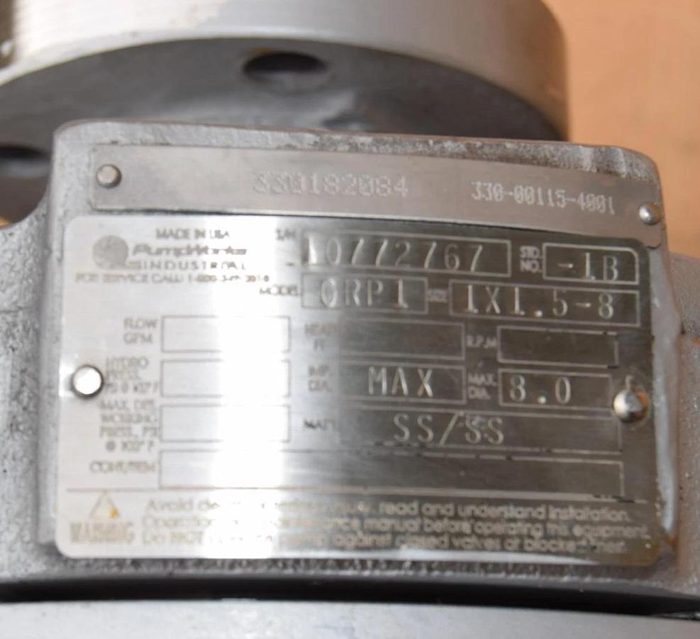 PumpWorks Industrial DXP Pump GRP1 1x1.5x8 GRP1-1x1.5x8 316SS (Refurbed)