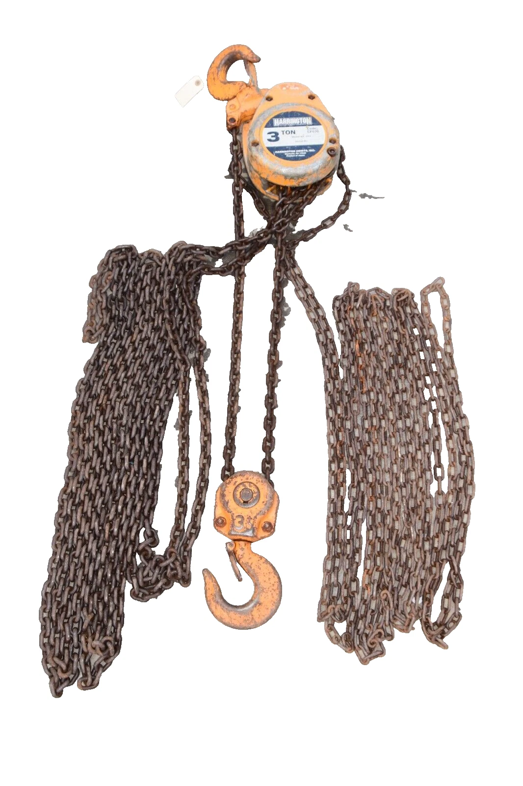 Used HARRINGTON CF030 3-Ton 3 Ton 3T Manual Overhead Chain Hoist (20' Chain Drop)