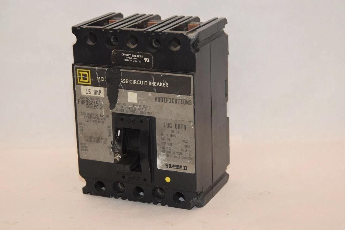 Used SQUARE D FAP36015TF 15A 15 Amp 15 A 600V 3P Circuit Breaker