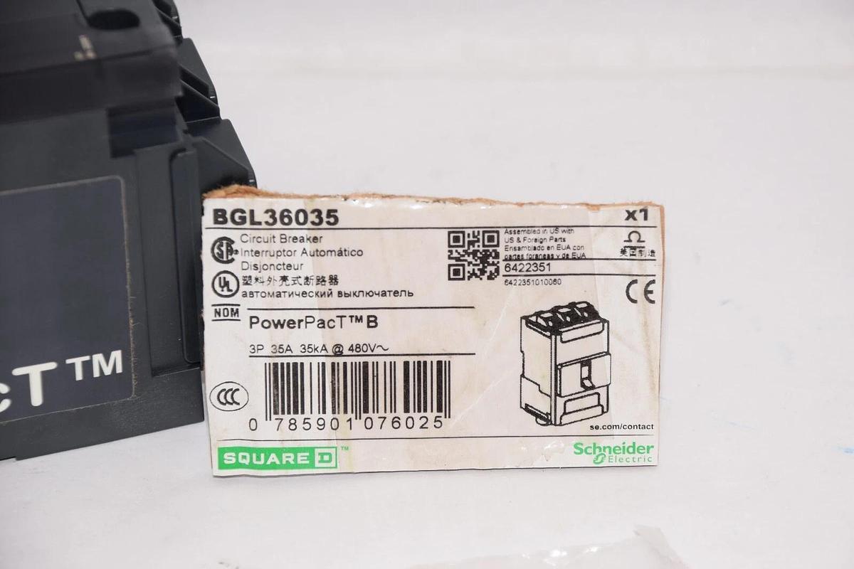 SQUARE D SCHNEIDER BGL36035 3P 35A 35 Amp A 480V PowerPacT B Circuit Breaker NEW