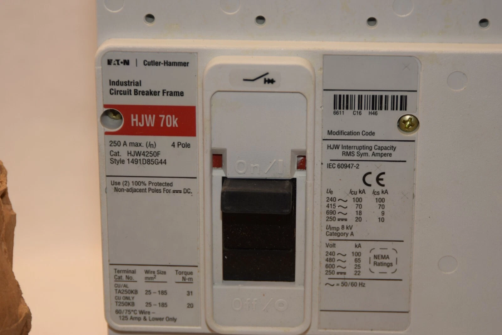 EATON CUTLER HAMMER HJW4160V HJW4250F HJW70K 4P 160A Amp Circuit Breaker (NEW)