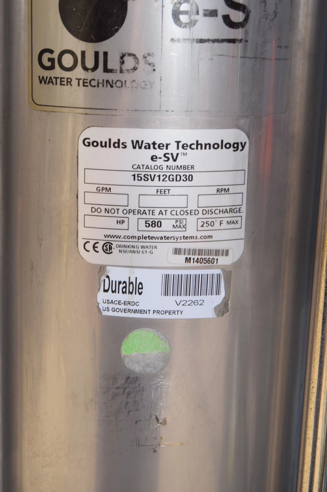 Goulds Water Pump 15SV12GD30 580PSI e-SV (New)
