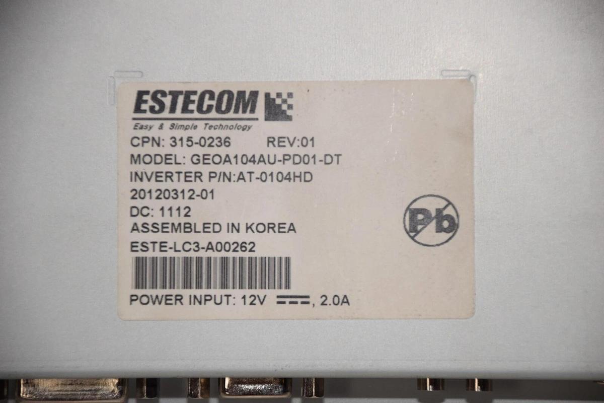 Used ESTECOM GEOA104AU-PD01-DT , 315-0236 Rev 01 10.4" Open Touch Frame Monitor