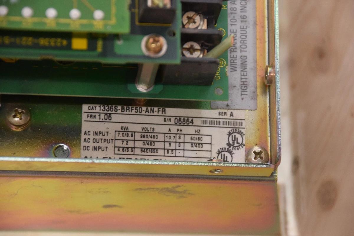Used ALLEN-BRADLEY 1336S-BRF50-AN-FR Ser. A  AC DRIVE 460VAC 5HP 7.2 KVA