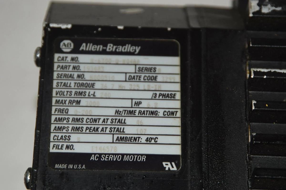 Used ALLEN BRADLEY Servo Motor H-6300-Q-H04AA 5.1kW  3000RPM  240V 3PH 193483